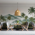 Misty Tropical Mountain Mural Wallpaper — Painterly Palm Design Mural Wallpaper - room preview 02