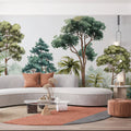 Watercolor Botanical Forest Mural Wallpaper — Hand-Painted Greenery Mural Wallpaper - room preview 02