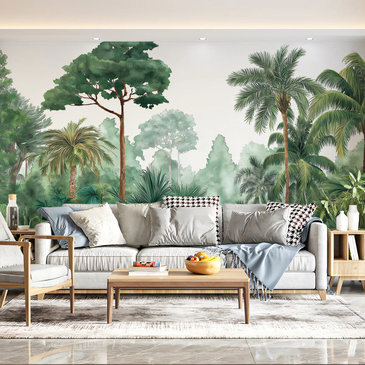 Verdant Jungle Palm Mural Wallpaper — Hand-Painted Botanical Style Mural Wallpaper - room preview 02