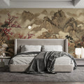 Chinese Landscape Mural Wallpaper with Red Plum Blossom Art Mural Wallpaper - room preview 02