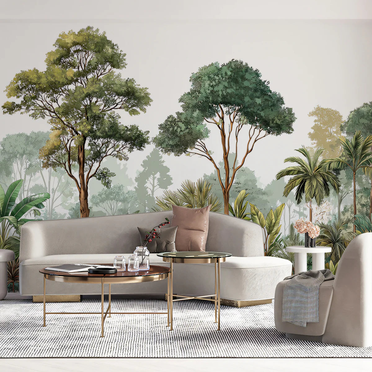 Lush Tropical Canopy Mural Wallpaper — Botanical Art Print Mural Wallpaper - room preview 02