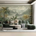Misty Tropical Mountain Mural Wallpaper — Vintage Botanical Landscape Mural Wallpaper - room preview 02