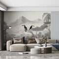 Monochrome Jungle Toucan Landscape Mural Wallpaper - room preview 02