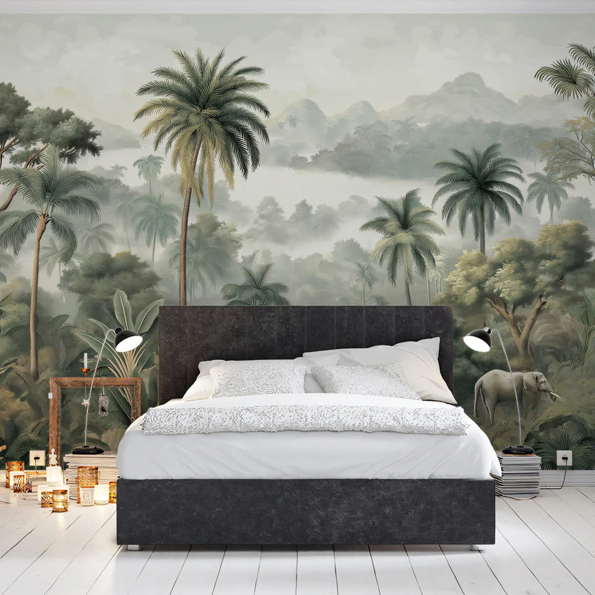 Mist-Covered Tropical Jungle Mural Wallpaper Wildlife Landscape Mural Wallpaper - room preview 02