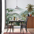 Misty Tropical Mountain Mural Wallpaper — Watercolor Landscape Mural Wallpaper - room preview 02