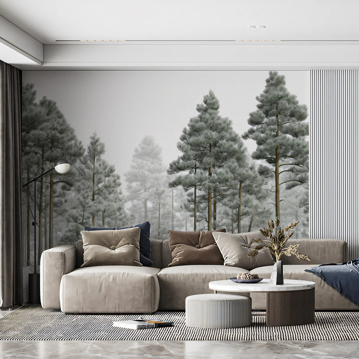 Snow-Dusted Pine Forest Mural Wallpaper Winter Woodland Mural Wallpaper - room preview 02