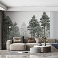 Snow-Dusted Pine Forest Mural Wallpaper Winter Woodland Mural Wallpaper - room preview 02