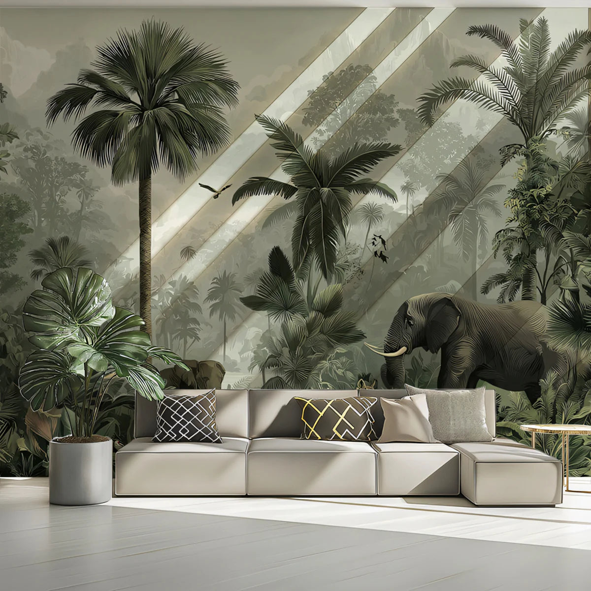 Vintage Jungle Mural Wallpaper — Sophisticated Tropical Wildlife Mural Wallpaper - room preview 02