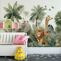 Safari Friends Mural Wallpaper — Playful Jungle Animal Illustration Mural Wallpaper - room preview 02
