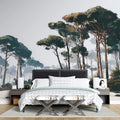 Painterly Pine Forest Mural Wallpaper — Impressionistic Winter Landscape Mural Wallpaper - room preview 02