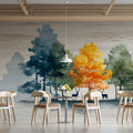 Abstract Deer and Forest Mural Wallpaper — Modern Woodland Scene Mural Wallpaper - room preview 02