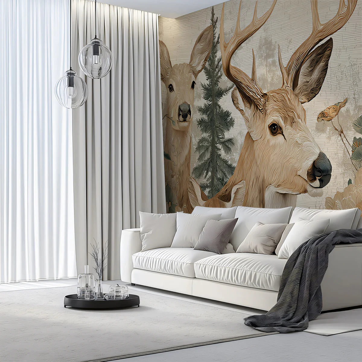 Rustic Deer and Floral Woodland Mural Wallpaper - room preview 02