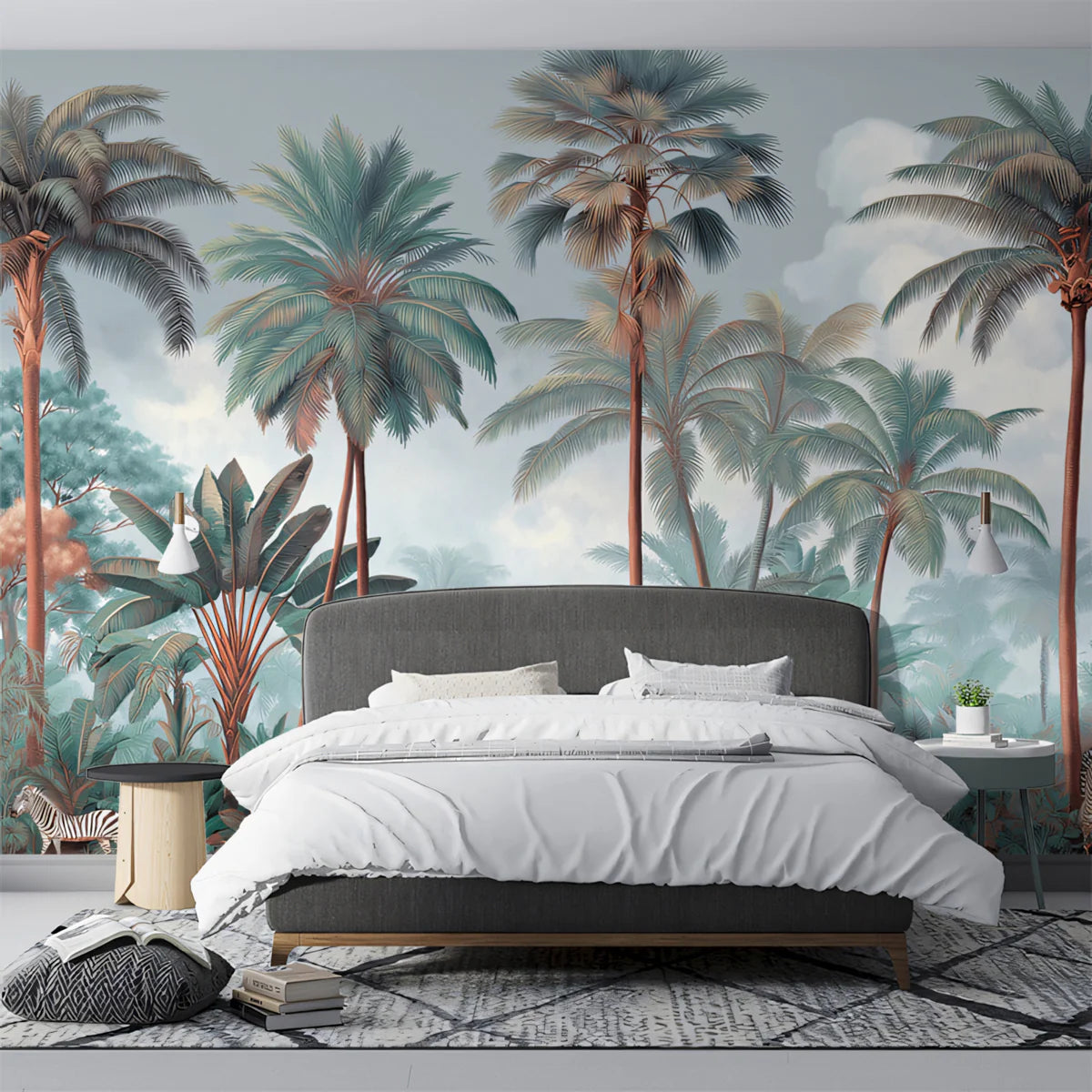 Vintage Tropical Wildlife Mural Wallpaper — Mist Forest Landscape Mural Wallpaper - room preview 02