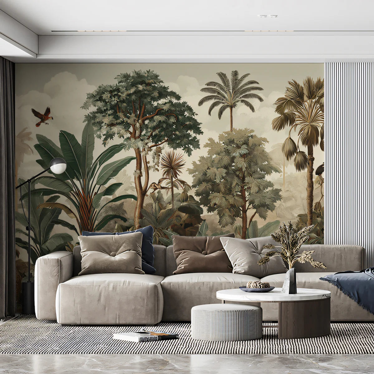 Vintage Tropical Jungle Mural Wallpaper — Antique Botanical Scene Mural Wallpaper - room preview 02
