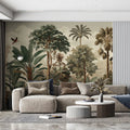 Vintage Tropical Jungle Mural Wallpaper — Antique Botanical Scene Mural Wallpaper - room preview 02