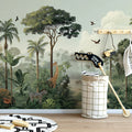 Vintage Tropical Safari Mural Wallpaper — Muted Jungle Landscape Mural Wallpaper - room preview 02