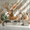 Floral Deer Meadow Mural Wallpaper — Whimsical Woodland Design Mural Wallpaper - room preview 02