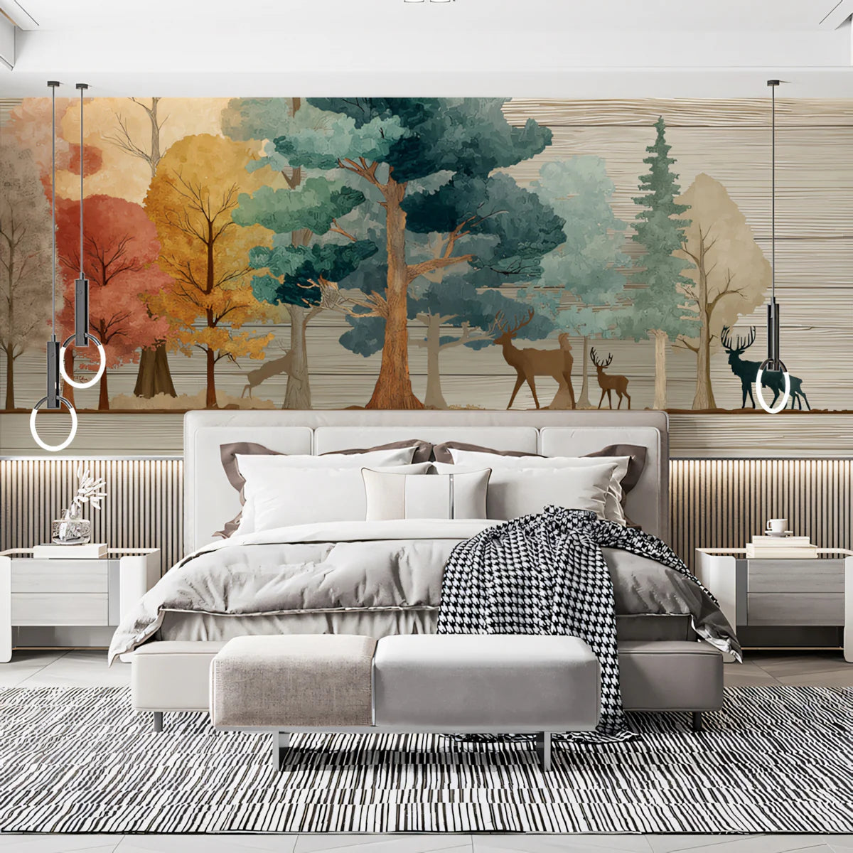 Rustic Autumn Woodland Deer Mural Wallpaper with Wood Grain Texture Mural Wallpaper - room preview 02