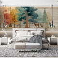 Rustic Autumn Woodland Deer Mural Wallpaper with Wood Grain Texture Mural Wallpaper - room preview 02