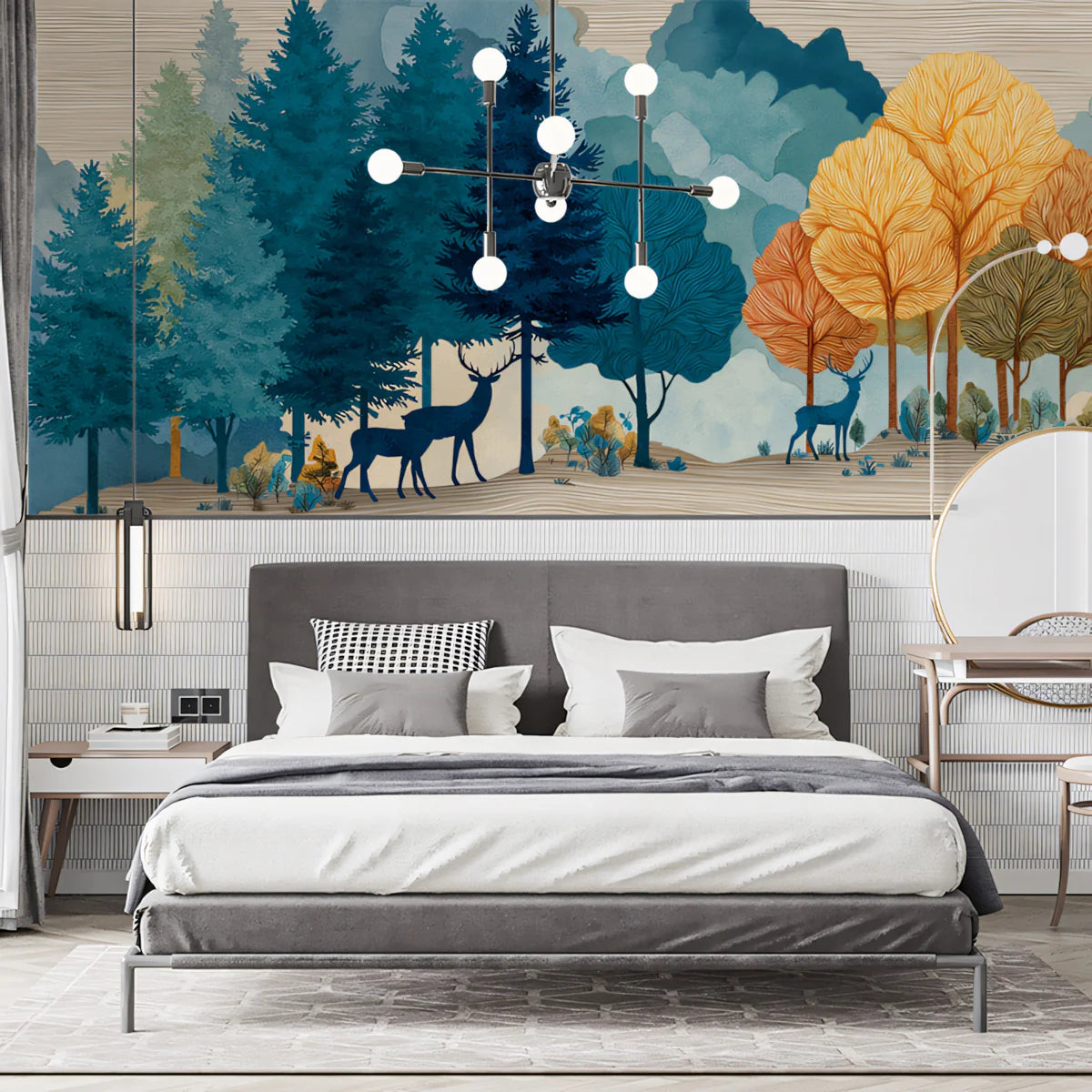 Abstract Deer Forest Mural Wallpaper — Vibrant Woodland Scene Mural Wallpaper - room preview 02