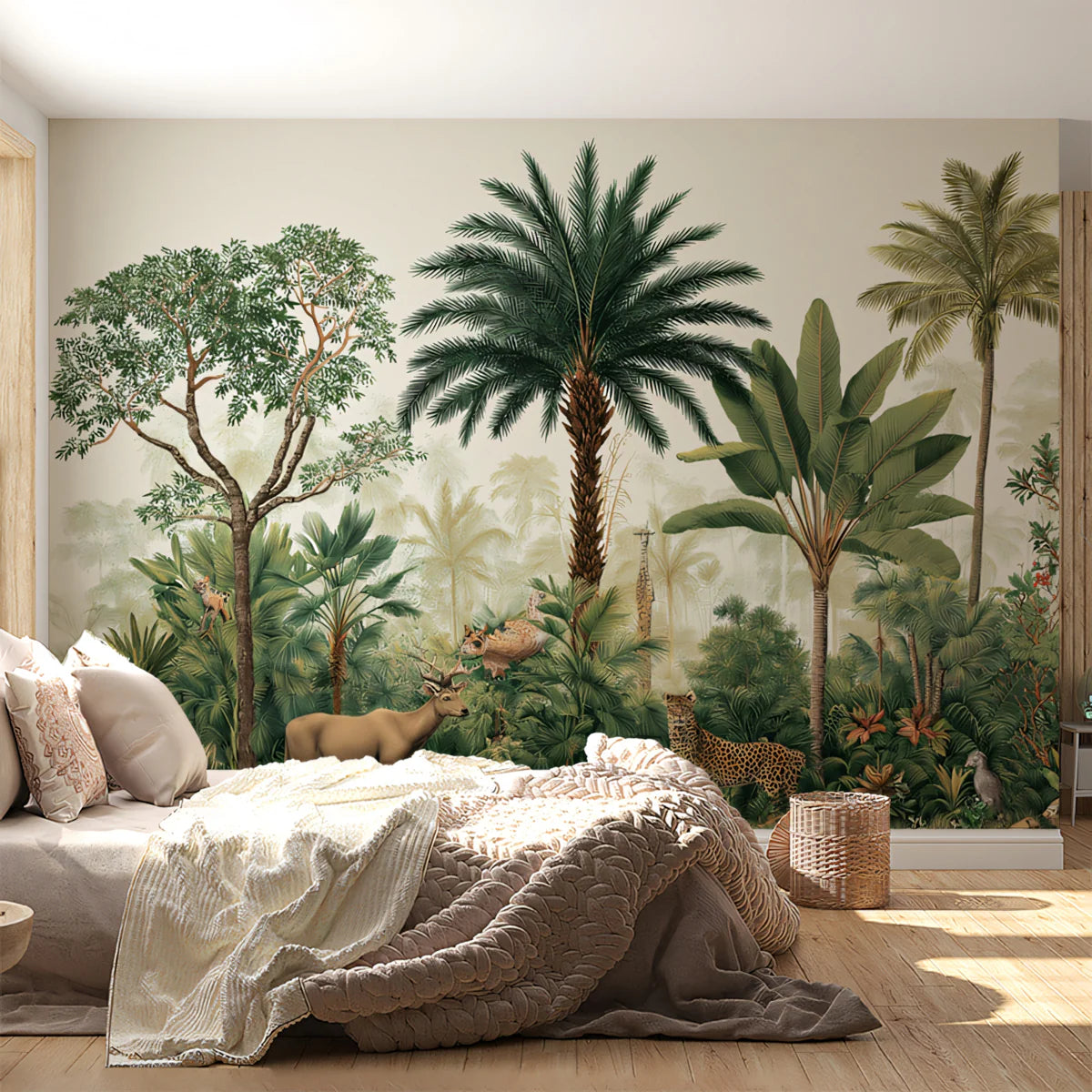 Vintage Tropical Jungle Mural Wallpaper with Exotic Wildlife Mural Wallpaper - room preview 02