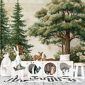 Rustic Deer and Woodland Forest Mural Wallpaper —Vintage Style Mural Wallpaper - room preview 02
