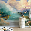 Ethereal Sea Turtle and Cloudscape Mural Wallpaper - room preview 02