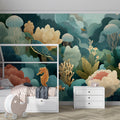 Underwater Garden Mural Wallpaper with Sea Turtle and Floral Motifs Mural Wallpaper - room preview 02