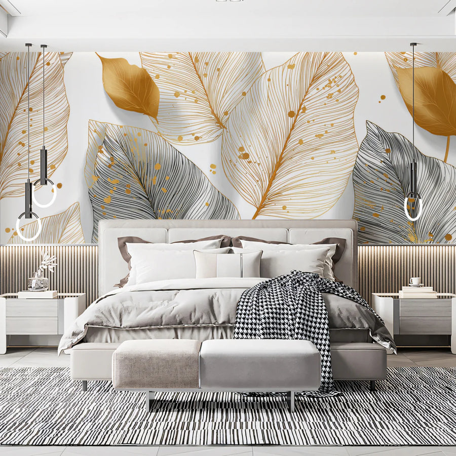 Tapete Gilded Foliage – Edle botanische Metallic-Wandmalereien