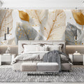 Gilded Foliage Mural Wallpaper — Sophisticated Metallic Botanical Mural Wallpaper - room preview 02