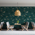 Minimalist Fish Mural Wallpaper — Deep Teal Aquatic Pattern Mural Wallpaper - room preview 02