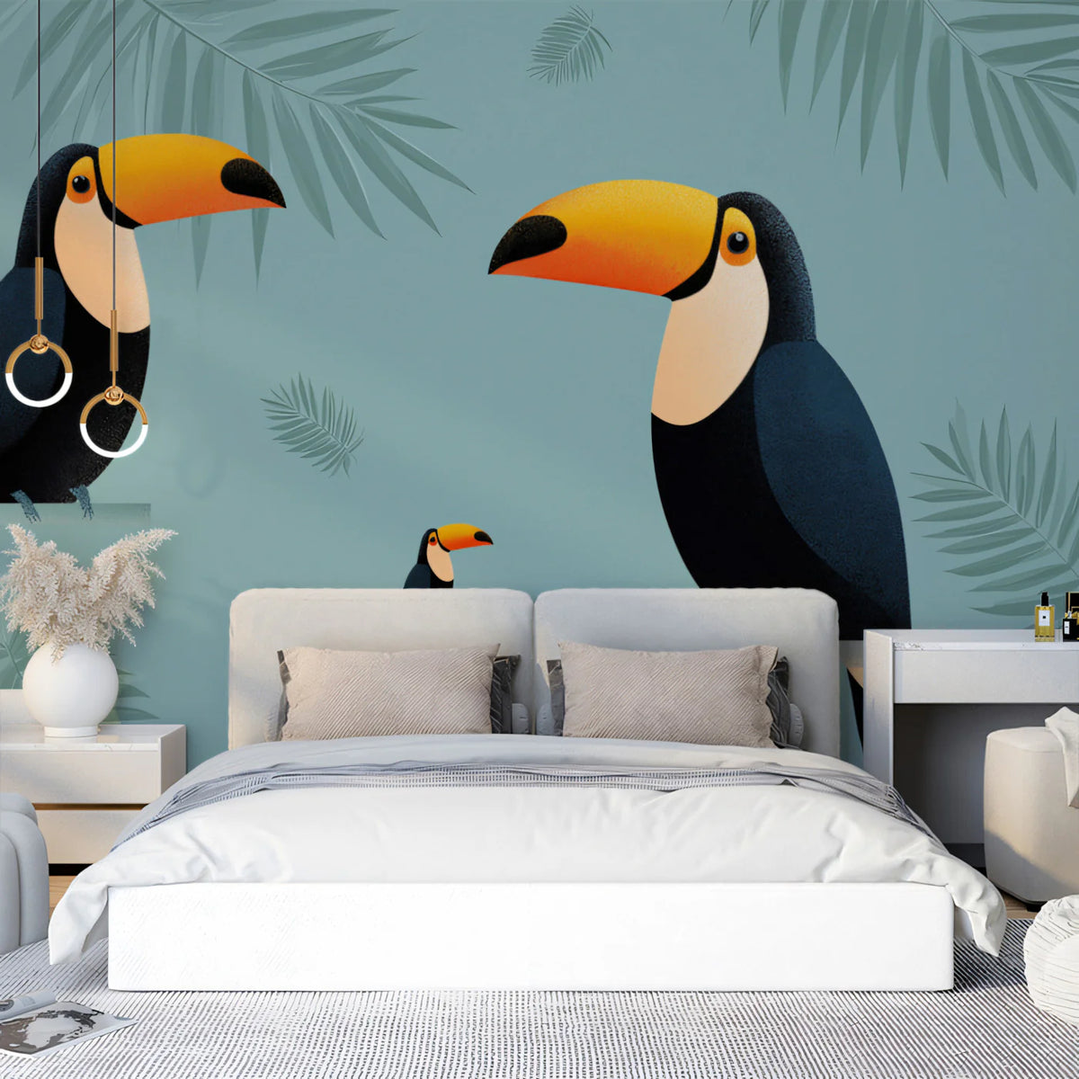 Tropical Toucan Mural Wallpaper —Modern Whimsical Bird Design Mural Wallpaper - room preview 02