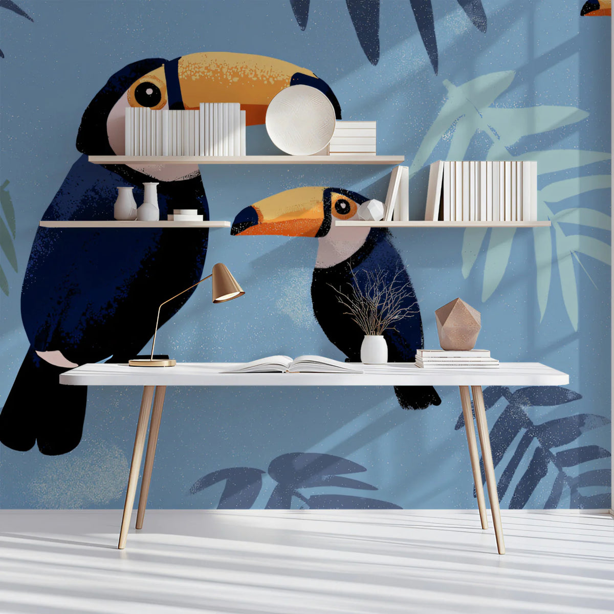 Playful Toucan Mural Wallpaper — Whimsical Tropical Pattern Mural Wallpaper - room preview 02