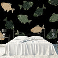 Stylish Fish Pattern Mural Wallpaper Modern Black & White Sea Life Mural Wallpaper - room preview 02