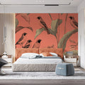 Tropical Bird and Botanical Mural Wallpaper — Coral & Sage Print Mural Wallpaper - room preview 02