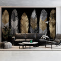 Metallic Feather Mural Wallpaper — Modern Gold and Silver Decor Mural Wallpaper - room preview 02