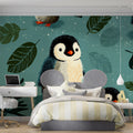 Baby Penguin Leaf Mural Wallpaper —Whimsical Arctic Pattern Mural Wallpaper - room preview 02