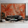 Tropical Palm and Finch Mural Wallpaper — Sunset Coral Palette Mural Wallpaper - room preview 02