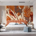 Rust Tropical Bird Mural Wallpaper — Warm Botanical Design Mural Wallpaper - room preview 02