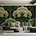 Art Deco Forest Mural Wallpaper — Stylized Botanical Fan Motif Mural Wallpaper - room preview 02