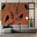 Birds and Bamboo Mural Wallpaper — Modern Terracotta and Black Mural Wallpaper - room preview 02