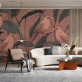 Birds and Foliage Botanical Mural Wallpaper in Dusty Rose Mural Wallpaper - room preview 02