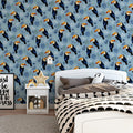 Tropical Toucan Garden Mural Wallpaper —Playful Blue Bird Pattern Mural Wallpaper - room preview 02