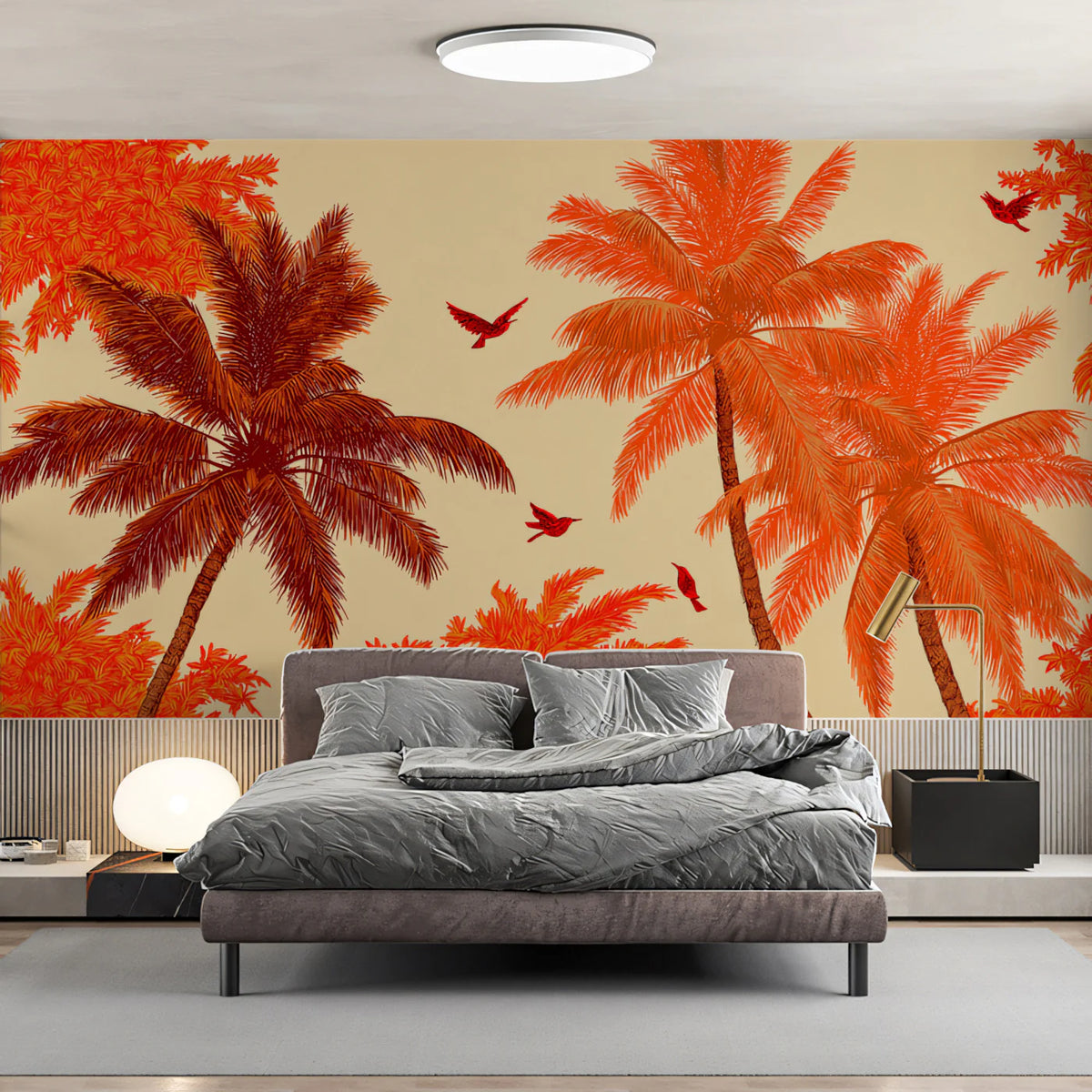Sun-Drenched Tropical Palm Mural Wallpaper in Terracotta Mural Wallpaper - room preview 02