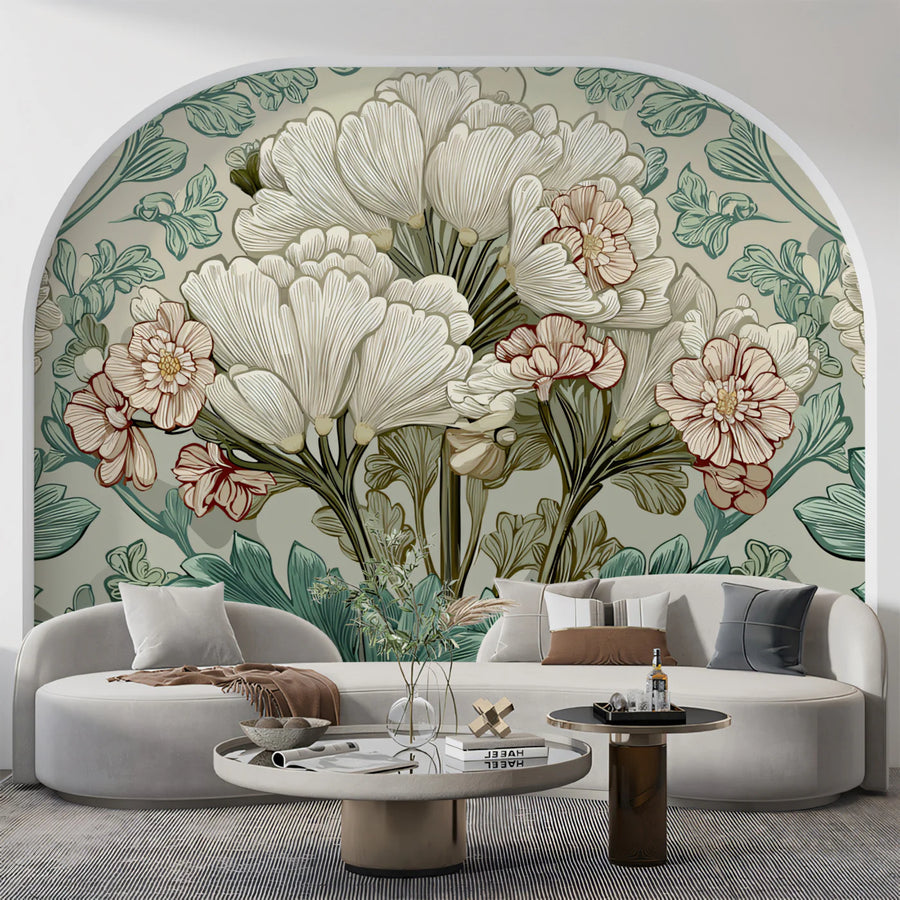 Jugendstil-Blumentapete – Tapete mit sanftem botanischem Kunstmotiv