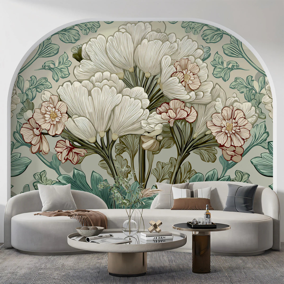Art Nouveau Floral Mural Wallpaper — Soft Botanical Art Mural Wallpaper - room preview 02