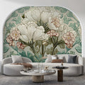 Art Nouveau Floral Mural Wallpaper — Soft Botanical Art Mural Wallpaper - room preview 02