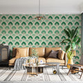 Stylized Forest Grid Mural Wallpaper — Minimalist Nature Print Mural Wallpaper - room preview 02