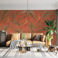 Classic Tropical Birds Mural Wallpaper Warm Coral & Green Print Mural Wallpaper - room preview 02