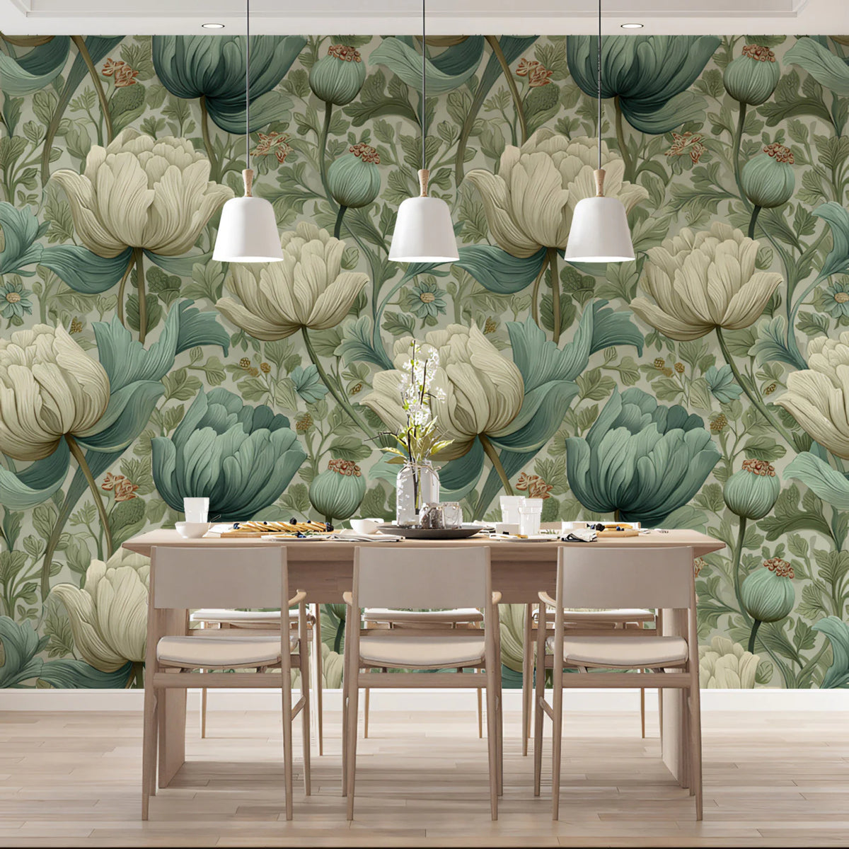 Vintage Floral Mural Wallpaper — Botanical Garden Pattern Mural Wallpaper - room preview 02